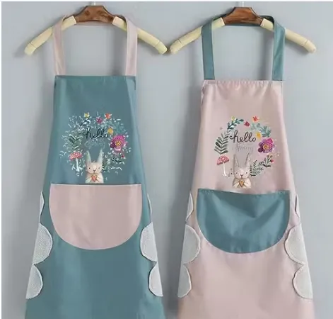 Kitchen Apron Cute Bear With Center Pocket Hand Towel Women and Men Chef Cooking Cute Unisex Apron Washable PVC Waterproof(PACK - 1)